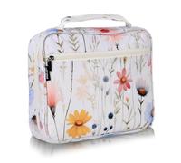 MOLNESO Funda Grande para la Biblia para Mujer de 11 x 9 x 3 Pulgadas, Tela Oxford Gruesa e Impermeable, Cubierta de la Biblia de Flores Silvestres Blancas con asa, Bolsillos, Cremallera, Bolsa de la