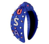 MOLOCH Diadema con la bandera estadounidense del 4 de julio, color rojo, blanco y azul, con estrellas de Estados Unidos, diadema anudada para mujer, diadema patriótica con diamantes de imitación,