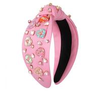 MOLOCH Diadema de corazón rosa para mujer, con diamantes de imitación, para conversación, amor, corazón, diadema de cristal anudado, banda ancha de terciopelo a la moda, día de San Valentín, concierto