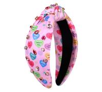 MOLOCH Diadema de corazón rosa para mujer, diadema de corazón con diamantes de imitación, diadema de corazón de amor, anudada con cristales, banda ancha de terciopelo a la moda, para el día de San