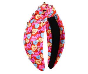 MOLOCH Diadema de corazón rosa para mujer, diadema de corazón con diamantes de imitación, diadema de corazón de amor, anudada con cristales, banda ancha de terciopelo a la moda, para el día de San