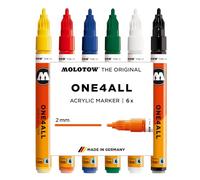 Molotow One4All 127HS - Juego básico de rotuladores acrílicos (grosor de trazo de 2,0 mm, muy opacos y permanentes, secado rápido, rellenables, para casi todas las superficies), 6 unidades surtidas
