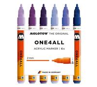 Molotow One4All 127HS - Juego de marcadores acrílicos violetas (grosor de trazo de 2,0 mm, altamente opaco y permanente, secado rápido, recargable, para casi todas las superficies), 6 unidades
