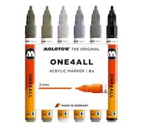 Molotow One4All 127HS - Juego de rotuladores acrílicos (grosor de trazo de 2,0 mm, muy opacos y permanentes, secado rápido, rellenables, para casi todas las superficies), 6 unidades surtidas