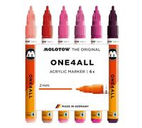 Molotow One4All 127HS - Juego de rotuladores acrílicos (grosor de trazo de 2,0 mm, muy opacos y permanentes, secado rápido, rellenables, para casi todas las superficies), 6 unidades surtidas