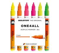 Molotow One4All 127HS - Juego de rotuladores acrílicos neón (grosor de trazo de 2,0 mm, opacos y permanentes, secado rápido, rellenables, para casi todas las superficies), 6 unidades surtidas