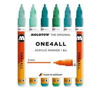 Molotow One4All 127HS - Juego de rotuladores acrílicos tropicales (grosor de trazo de 2,0 mm, muy opacos y permanentes, secado rápido, rellenables, para casi todas las superficies), 6 unidades