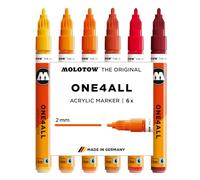 Molotow One4All 127HS - Rotulador acrílico Hot Set (grosor de trazo de 2,0 mm, altamente opaco y permanente, secado rápido, recargable, para casi todas las superficies), 6 unidades surtidas