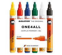 Molotow One4All 227HS - Juego básico de rotuladores acrílicos (grosor de trazo de 4,0 mm, muy opacos y permanentes, secado rápido, rellenables, para casi todas las superficies), 6 unidades surtidas