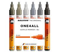 Molotow One4All 227HS - Juego de rotuladores acrílicos (grosor de trazo de 4,0 mm, muy opacos y permanentes, secado rápido, rellenables, para casi todas las superficies), 6 unidades surtidas