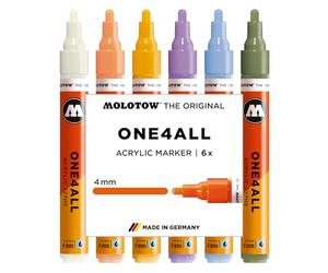 Molotow One4All 227HS - Juego de rotuladores acrílicos pastel (grosor de trazo de 4,0 mm, altamente opaco y permanente, secado rápido, recargable, para casi todas las superficies), 6 unidades surtidas