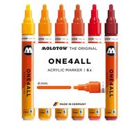 Molotow One4All 227HS - Rotulador acrílico Hot Set (grosor de trazo de 4,0 mm, altamente opaco y permanente, secado rápido, recargable, para casi todas las superficies), 6 unidades surtidas