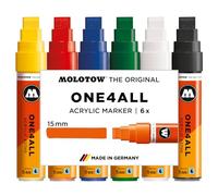 Molotow One4All 627HS - Juego básico de rotuladores acrílicos (grosor de trazo de 15,0 mm, opacos y permanentes, secado rápido, rellenables, para casi todas las superficies), 6 unidades surtidas