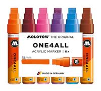 Molotow One4All 627HS - Rotulador acrílico Basic 2 (grosor de trazo de 15,0 mm, altamente opaco y permanente, secado rápido, rellenable, para casi todas las superficies), 6 unidades surtidas