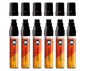 Molotow One4All 627HS - Rotulador acrílico brillante (grosor de trazo de 15,0 mm, alto brillo, opaco y permanente, secado rápido, recargable, para casi todas las superficies), 6 unidades, color negro