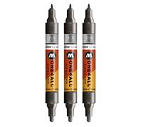 Molotow ONE4ALL Acrylic Twin - Rotuladores fluorescentes (3 unidades), color 223 negro metálico