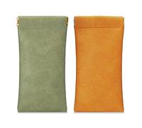 molshine 2 uds bolsa de cuero portátil para gafas de sol, estuche suave para gafas, funda para gafas para lectura, gafas de sol pequeñas (Verde&Amarillo)