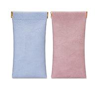 molshine 2 uds bolsa de cuero portátil para gafas de sol, estuche suave para gafas, funda para gafas para lectura, gafas de sol pequeñas (Azul&Rosado)