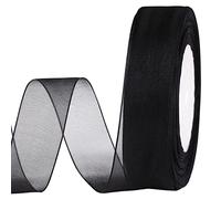 MOLSHINE 25mm x 45m /rollo Cinta de organza transparente brillante, cintas de tela de gasa para guirnaldas de ramos, lazo, boda, envoltura de regalos, cabello, manualidades, decoración (Negro)