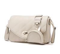 molshine Bolso cruzado acolchado para mujer, de piel sintética, bolso de mano con monedero desmontable, Beige