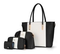 molshine Bolso Grande de Mujer de Piel Vegana, Bolso Bandolera Shopping de 4 Piezas, Bolso Bandolera (Tarjetero Incluido), Viaje de Oficina HB036 (en blanco y negro)