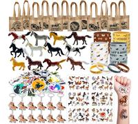 Moltby 110Pcs Caballos Cumpleaños Fiesta regalos - Los Suministros para Fiestas de Caballos Incluyen Mini Caballos Juguetes, Tatuajes, Pulseras de Silicona, llaveros, Bolsas de Regalo para Vaquera