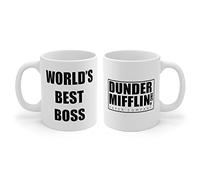 MoltDesigns The Office World's Best Boss Taza - Michael Scott - Dwight Schrute - The Office Tv Show Gift - Taza de regalo para hombres y mujeres, taza de cerámica divertida de 325 ml