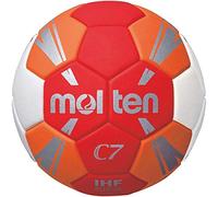 Molten H0C3500-RO - Balón de Balonmano Pro C7, Piel sintética (TPU), Paneles pegados, Sello de Calidad IHF, Rojo/Naranja/Blanco/Plata, tamaño 0, Paquete 18