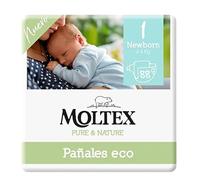 Moltex - Pañales PURE & NATURE Talla 1 para recién nacidos de 2 a 5 kg, con materiales de origen natural, núcleo altamente absorbente y diseño anatómico transpirable - 22 unidades por bolsa