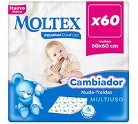 Moltex Premium Comfort - Cambiador Desechable para bebé (60x60 cm) - 60 Cambiadores (6 Bolsas de 10 Unds) - Tejido Suave y Dermatológicamente Testado - Impermeable - Certificado PEFC