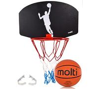 molti Juego de canasta de baloncesto con pelota y red, montaje en pared, juego de baloncesto de 58,5 x 39 cm, cesta de 32 cm de diámetro, bola tamaño 5, color negro