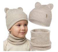molti Juego de gorro con orejas y bufanda de 100% lana merino, certificado OEKO TEX, juego de transición transpirable de 6 meses a 3 años, beige oscuro, 46-48
