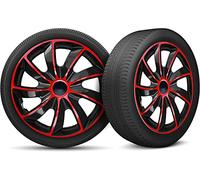 Moltico Set de 4 Tapacubos Universales para Ruedas de Acero - Anillo de Seguridad Ajustable - 16 Pulgadas - Rojo-Negro