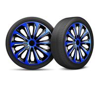 Moltico Tapacubos - Juego de 4 tapacubos universales - Apto para todas las ruedas de acero - Tapacubos para automóviles - Anillo de seguridad ajustable - 15 pulgadas - Azul-Negro