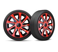 Moltico Tapacubos - Set de 4 Universale de Tapacubos - Tapacubos para Todas Ruedas de Acero - Anillo de Seguridad Ajustable - 13 Pulgada - Rojo-Negro