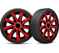 Moltico Tapacubos - Set de 4 Universale de Tapacubos - Tapacubos para Todas Ruedas de Acero - Anillo de Seguridad Ajustable - 15 Pulgada - Rojo