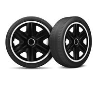 Moltico Tapacubos - Set de 4 Universale de Tapacubos - Tapacubos para Todas Ruedas de Acero - Anillo de Seguridad Ajustable - 16 Pulgada - Blanco-Negro