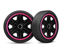 Moltico Tapacubos - Set de 4 Universale de Tapacubos - Tapacubos para Todas Ruedas de Acero - Anillo de Seguridad Ajustable - 16 Pulgada - Rosa-Negro