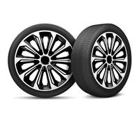 Moltico Tapacubos - Set de 4 Universale de Tapacubos - Tapacubos para Todas Ruedas de Acero - Anillo de Seguridad Ajustable - 15 Pulgada - Blanco-Negro