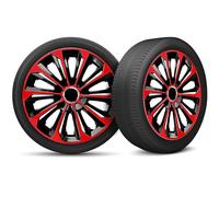 Moltico Tapacubos - Set de 4 Universale de Tapacubos - Tapacubos para Todas Ruedas de Acero - Anillo de Seguridad Ajustable - 16 Pulgada - Rojo-Negro