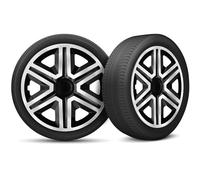 Moltico Tapacubos - Set de 4 Universale de Tapacubos - Tapacubos para Todas Ruedas de Acero - Anillo de Seguridad Ajustable - 15 Pulgada - Negro-Plata