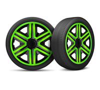 Moltico Tapacubos - Set de 4 Universale de Tapacubos - Tapacubos para Todas Ruedas de Acero - Anillo de Seguridad Ajustable - 16 Pulgada - Verde-Negro