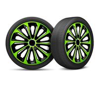 Moltico Tapacubos - Set de 4 Universale de Tapacubos - Tapacubos para Todas Ruedas de Acero - Anillo de Seguridad Ajustable - 16 Pulgada - Verde-Negro