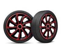 Moltico Tapacubos - Set de 4 Universale de Tapacubos - Tapacubos para Todas Ruedas de Acero - Anillo de Seguridad Ajustable - 15 Pulgada - Rojo-Negro