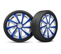 Moltico Tapacubos - Set de 4 Universale de Tapacubos - Tapacubos para Todas Ruedas de Acero - Anillo de Seguridad Ajustable - 15 Pulgada - Azul-Plata