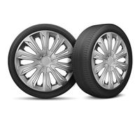 Moltico Tapacubos - Set de 4 Universale de Tapacubos - Tapacubos para Todas Ruedas de Acero - Anillo de Seguridad Ajustable - 15 Pulgada - Plata