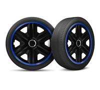 Moltico Tapacubos - Set de 4 Universale de Tapacubos - Tapacubos para Todas Ruedas de Acero - Anillo de Seguridad Ajustable - 15 Pulgada - Azul-Negro