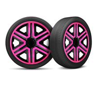 Moltico Tapacubos - Set de 4 Universale de Tapacubos - Tapacubos para Todas Ruedas de Acero - Anillo de Seguridad Ajustable - 15 Pulgada - Rosa-Negro