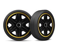 Moltico Tapacubos - Set de 4 Universale de Tapacubos - Tapacubos para Todas Ruedas de Acero - Anillo de Seguridad Ajustable - 15 Pulgada - Oro-Negro