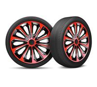 Moltico Tapacubos - Set de 4 Universale de Tapacubos - Tapacubos para Todas Ruedas de Acero - Anillo de Seguridad Ajustable - 14 Pulgada - Rojo-Negro
